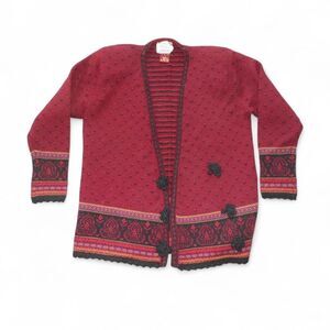 Susan Bristol Vintage Hand Embroidered Cardigan Sweater Women's S Burgundy Red